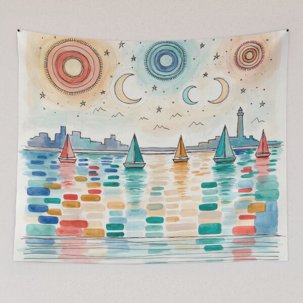 Item preview, Celestial Harbor – Paul Klee Inspired Geometric Sailboat & Celestial Modernist Wall Art designed and sold by Tamas Das.