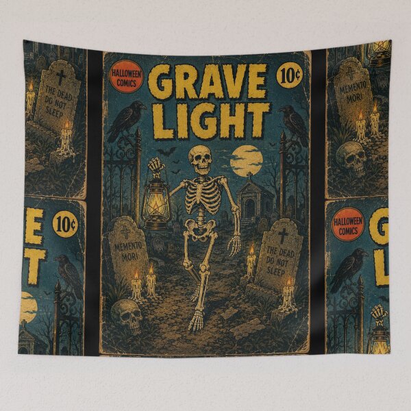 Item preview, Vintage Halloween Cover Art: Spooky Skeleton Lantern Keeper designed and sold by bapupa.