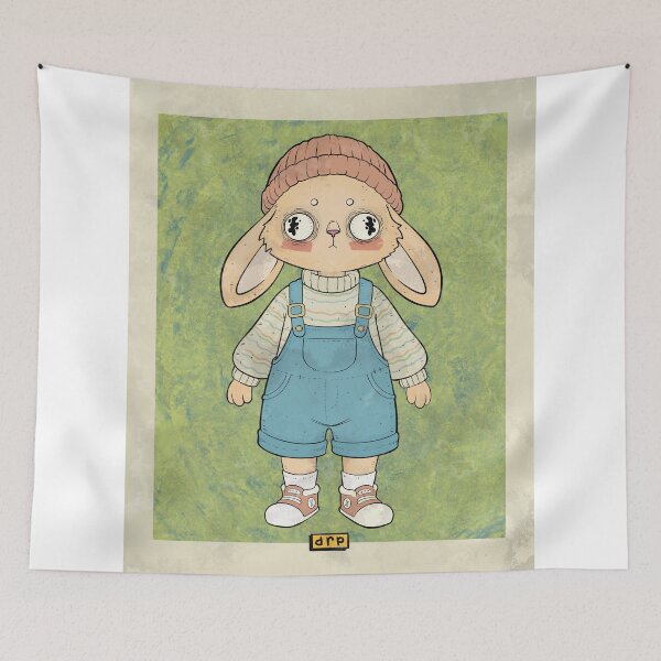 Item preview, Kawaii Bunny Girl in Denim Overalls Art designed and sold by DRP-art.