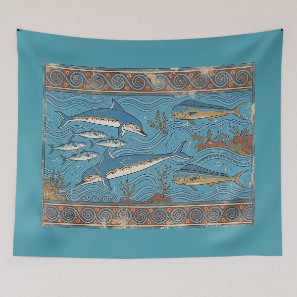 Item preview, The Queen’s Mirage: Minoan Knossos Dolphin Fresco Art Print designed and sold by FreiherrPK.