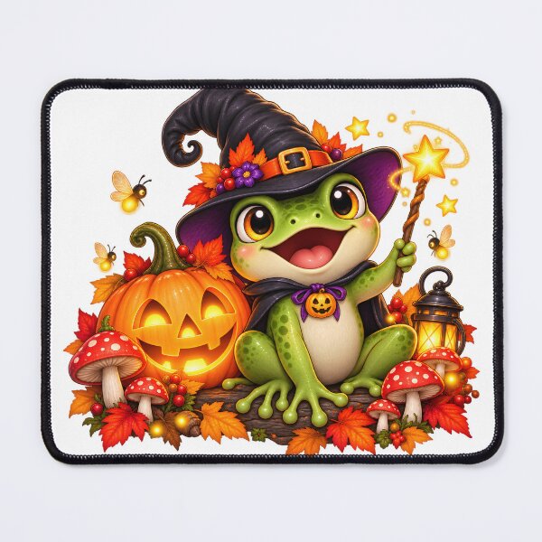 Item preview, Whimsical Halloween Frog – Witch Hat, Pumpkin & Magic Wand designed and sold by Clothes With Smiling Animals Walt Gral.