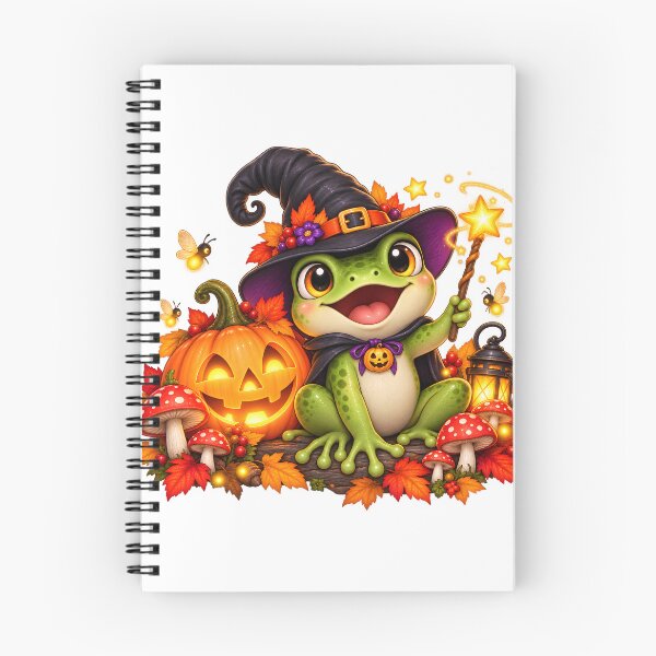 Item preview, Whimsical Halloween Frog – Witch Hat, Pumpkin & Magic Wand designed and sold by Clothes With Smiling Animals Walt Gral.