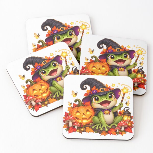Item preview, Whimsical Halloween Frog – Witch Hat, Pumpkin & Magic Wand designed and sold by Clothes With Smiling Animals Walt Gral.