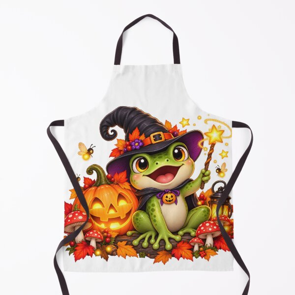 Item preview, Whimsical Halloween Frog – Witch Hat, Pumpkin & Magic Wand designed and sold by Clothes With Smiling Animals Walt Gral.