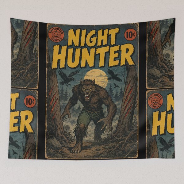 Item preview, Vintage Halloween Cover Art: Werewolf Haunted Forest Hunt designed and sold by bapupa.