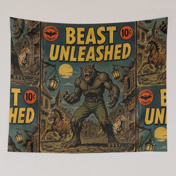 Item preview, Vintage Halloween Cover Art: Werewolf Village Midnight designed and sold by bapupa.