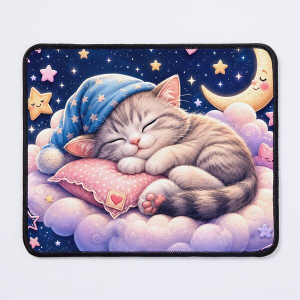 Item preview, Cute Sleeping Cat Under the Moon – Kawaii Dreamy Night designed and sold by MoodLay.