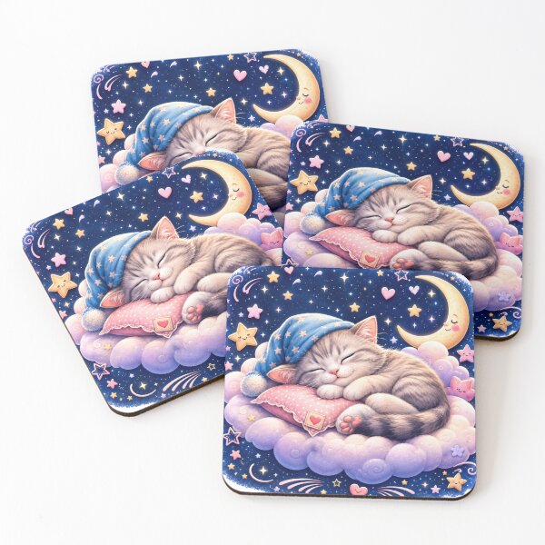 Item preview, Cute Sleeping Cat Under the Moon – Kawaii Dreamy Night designed and sold by MoodLay.