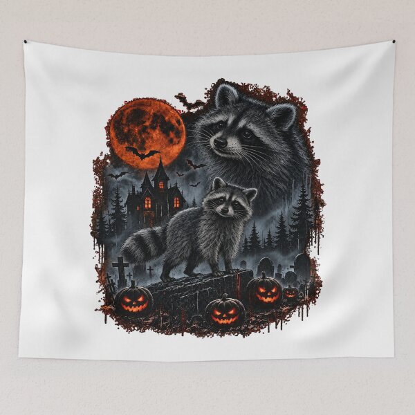 Item preview, Spooky Trash Panda Halloween Raccoon Blood Moon Graveyard Vintage designed and sold by DYALEEZ-XCR.