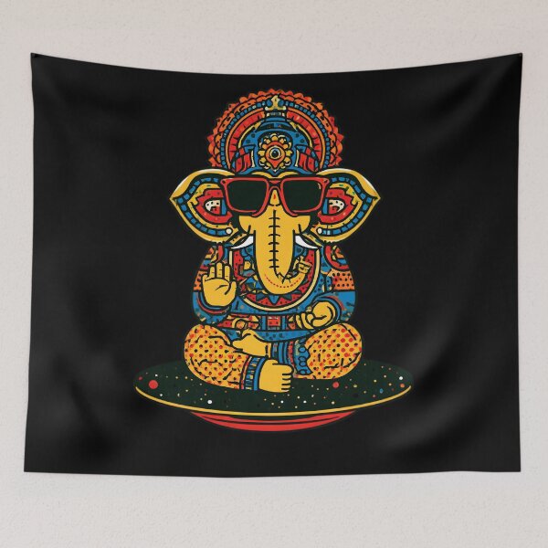 Item preview, Cool Elephant Blessing Pose Black Red Base UFO Contemporary Pop Art designed and sold by PANNARUK THAILAND.