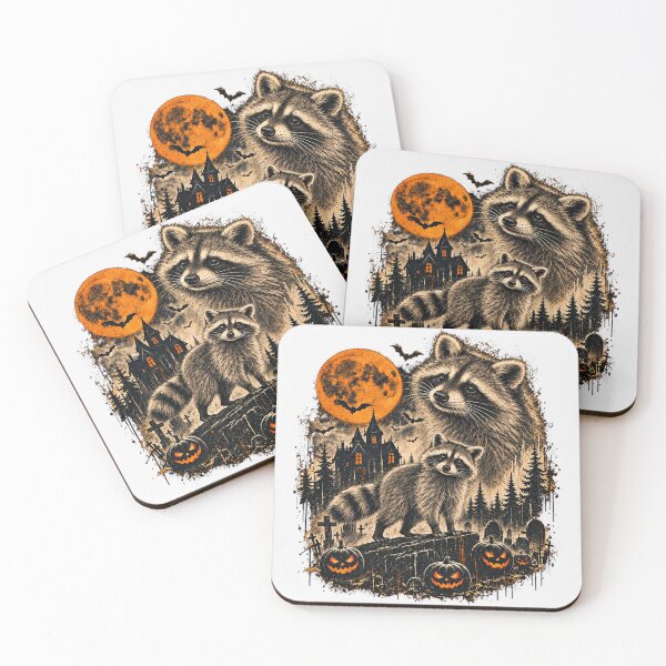Item preview, Spooky Raccoon Halloween Haunted House Cemetery Vintage Graphic designed and sold by DYALEEZ-XCR.