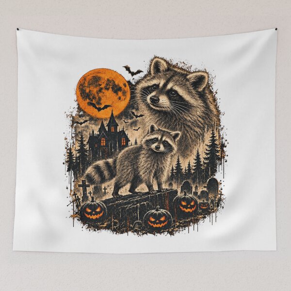 Item preview, Spooky Raccoon Halloween Haunted House Cemetery Vintage Graphic designed and sold by DYALEEZ-XCR.