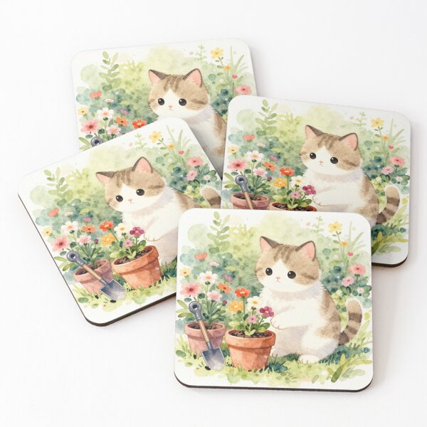 Item preview, Kawaii Garden Cat & Blooms – Watercolor  designed and sold by Ponted.