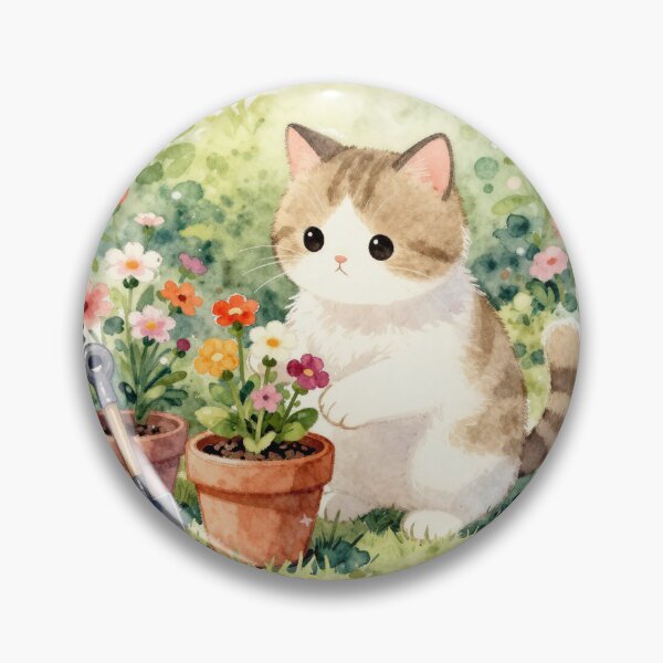 Item preview, Kawaii Garden Cat & Blooms – Watercolor  designed and sold by Ponted.