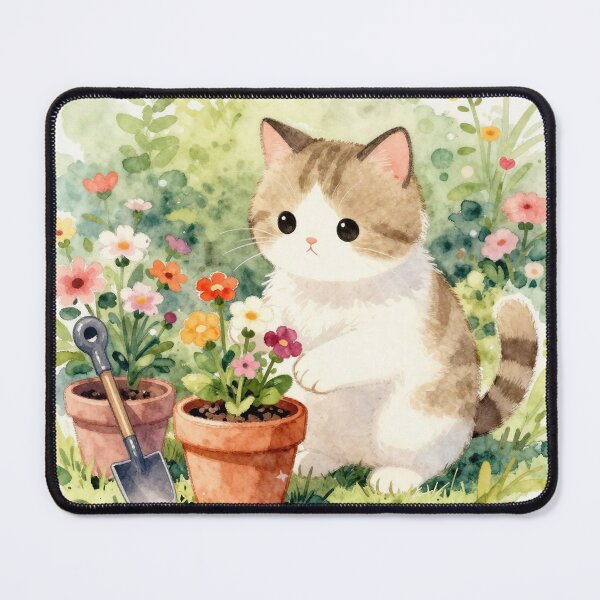 Item preview, Kawaii Garden Cat & Blooms – Watercolor  designed and sold by Ponted.