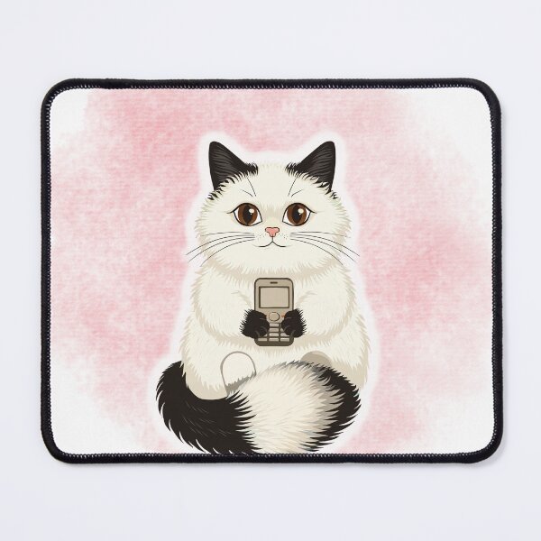 Item preview, Cute Cat Holding Retro Phone Illustration designed and sold by RAJASWARSTORE.