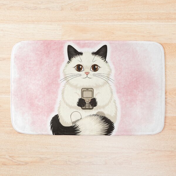 Item preview, Cute Cat Holding Retro Phone Illustration designed and sold by RAJASWARSTORE.