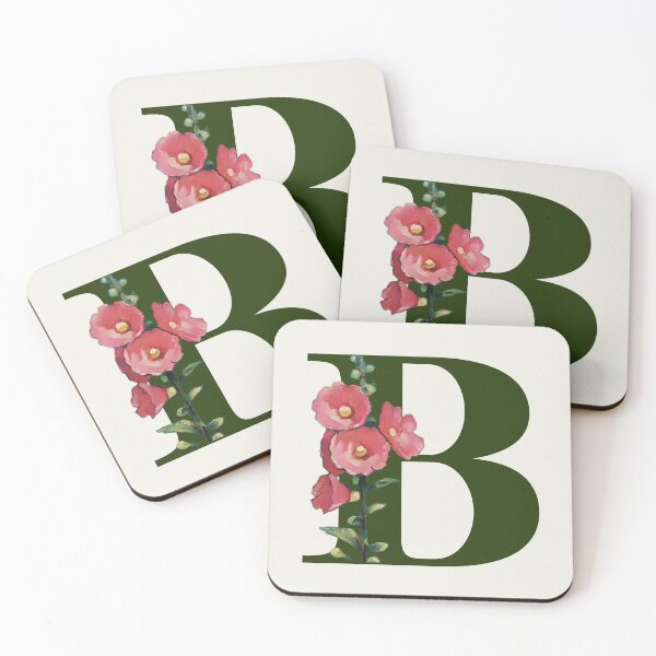 Item preview, Letter B Initial with Pink Hollyhock Flowers Alphabet designed and sold by JoyfulWhimsy.