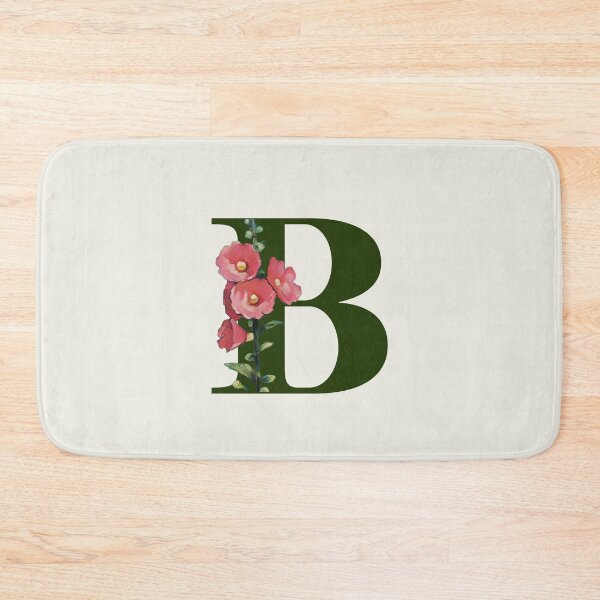 Item preview, Letter B Initial with Pink Hollyhock Flowers Alphabet designed and sold by JoyfulWhimsy.