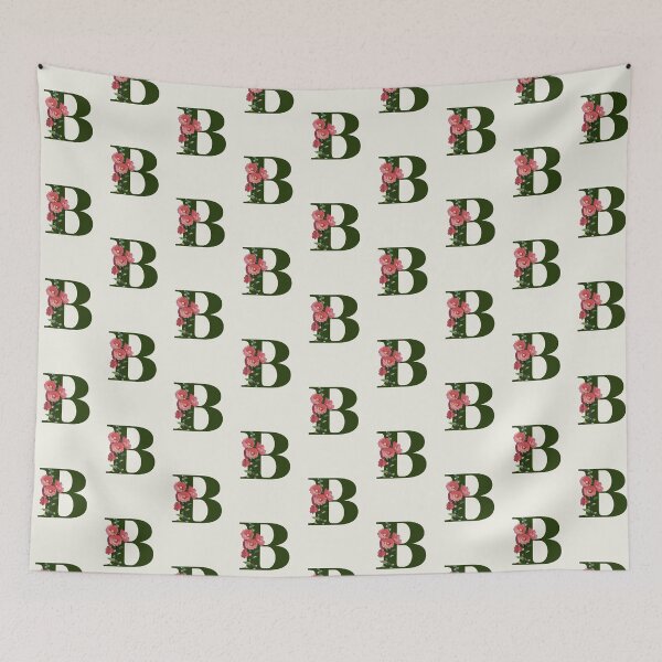 Item preview, Letter B Initial with Pink Hollyhock Flowers Alphabet designed and sold by JoyfulWhimsy.