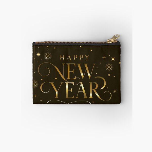 Item preview, Elegant Gold Happy New Year Calligraphy with Snowflakes and Stars designed and sold by DoveArtDesigns.