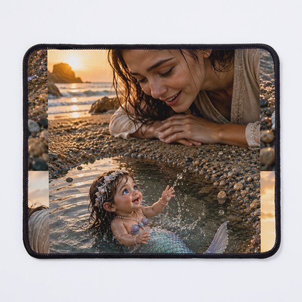 Item preview, Magical Baby Mermaid at Sunset Beach – Whimsical Ocean Fantasy Art designed and sold by Bhaskar Digital Art.