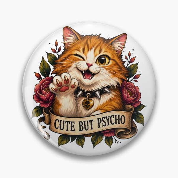 Item preview, Funny cat: Cute but psycho cat with flowers designed and sold by Serenelyart.