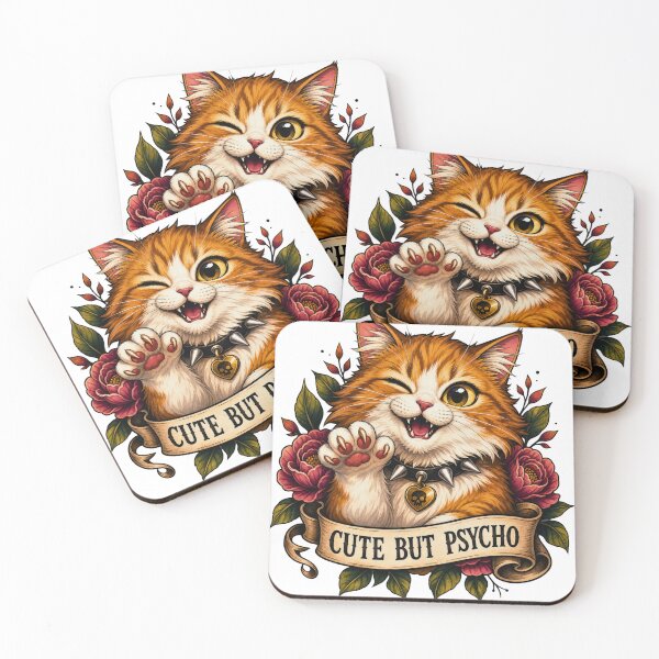 Item preview, Funny cat: Cute but psycho cat with flowers designed and sold by Serenelyart.