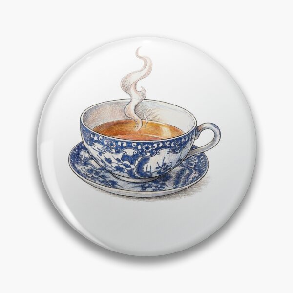 Item preview, Steaming Blue & White Porcelain Teacup Illustration designed and sold by vikushka.