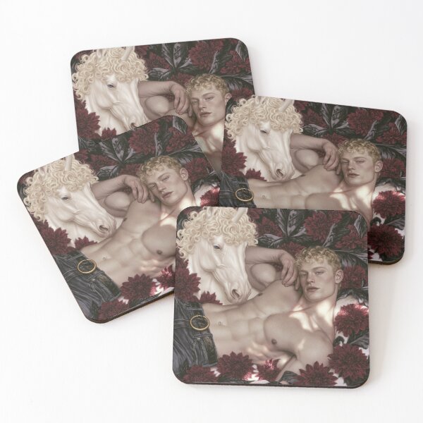 Item preview, Man with Unicorn in Crimson Florals designed and sold by JaimeLikes.