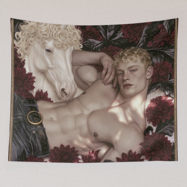 Item preview, Man with Unicorn in Crimson Florals designed and sold by JaimeLikes.
