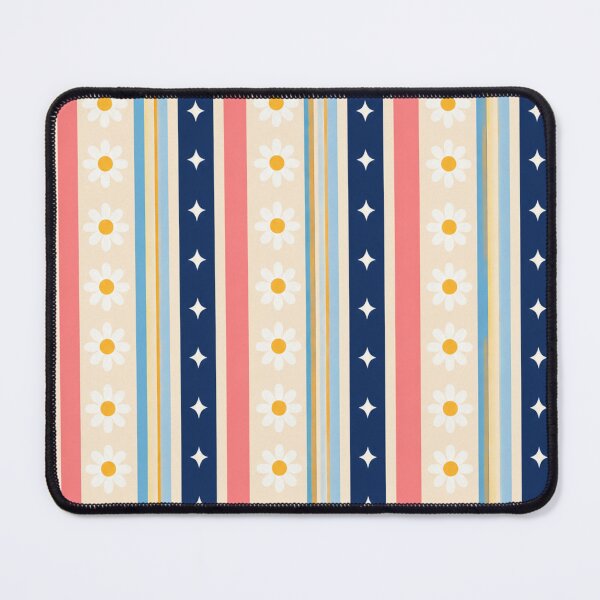 Item preview, Retro Daisy Stripe Pattern – Navy, Coral, Blue & Gold Floral Design designed and sold by CreativeCharmCo.