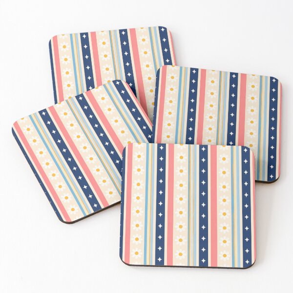Item preview, Retro Daisy Stripe Pattern – Navy, Coral, Blue & Gold Floral Design designed and sold by CreativeCharmCo.