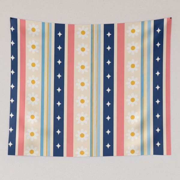 Item preview, Retro Daisy Stripe Pattern – Navy, Coral, Blue & Gold Floral Design designed and sold by CreativeCharmCo.