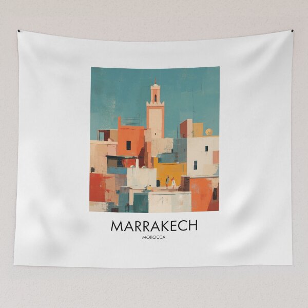Item preview, Marrakech – Pastel City Skyline Travel Print, Morocco designed and sold by MarkedArtPrints.