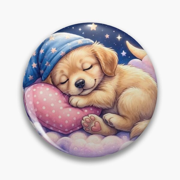 Artikelvorschau, Süße Träume, schlafender Welpe – Niedlicher Kawaii-Hund unter Mond und Sternen entworfen und verkauft von MoodLay.