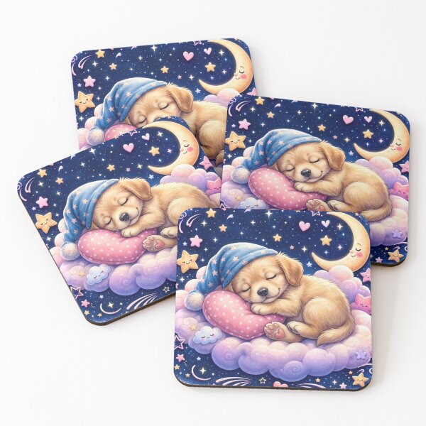 Item preview, Sweet Dreams Sleeping Puppy – Cute Kawaii Dog Under the Moon & Stars designed and sold by MoodLay.
