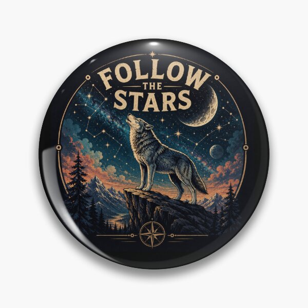 Item preview, Follow the Stars – Cosmic Wolf Wilderness Illustration designed and sold by Dogandesighn.