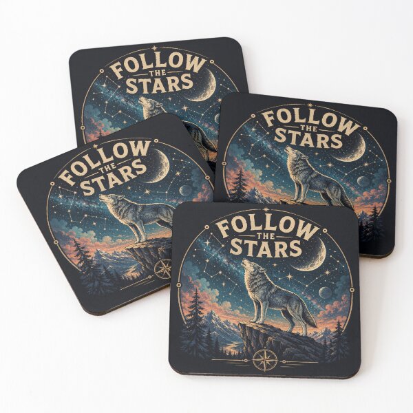 Item preview, Follow the Stars – Cosmic Wolf Wilderness Illustration designed and sold by Dogandesighn.