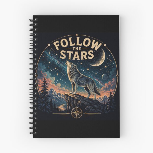 Item preview, Follow the Stars – Cosmic Wolf Wilderness Illustration designed and sold by Dogandesighn.