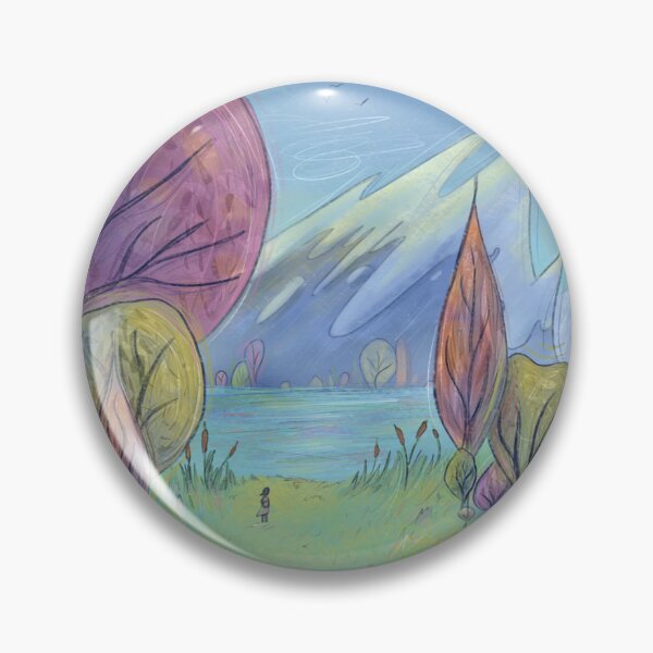 Item preview, Whimsical Fantasy Mountain Lake Landscape Illustration designed and sold by KariBordz.