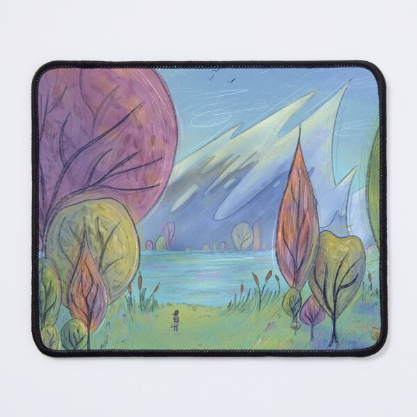 Item preview, Whimsical Fantasy Mountain Lake Landscape Illustration designed and sold by KariBordz.