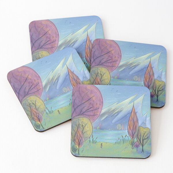 Item preview, Whimsical Fantasy Mountain Lake Landscape Illustration designed and sold by KariBordz.