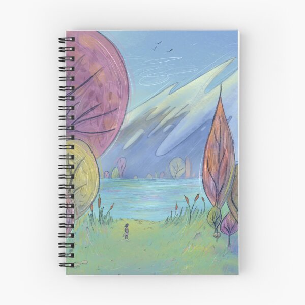 Item preview, Whimsical Fantasy Mountain Lake Landscape Illustration designed and sold by KariBordz.