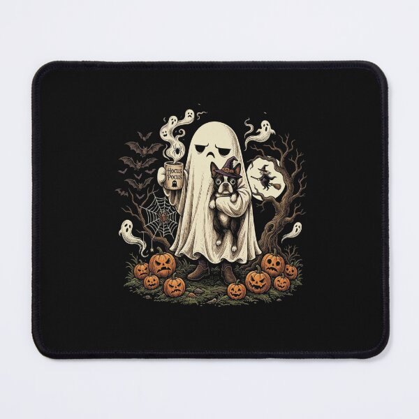 Item preview, Funny Grumpy Ghost Boston Terrier Holding Coffee Spooky designed and sold by ZANNIX.