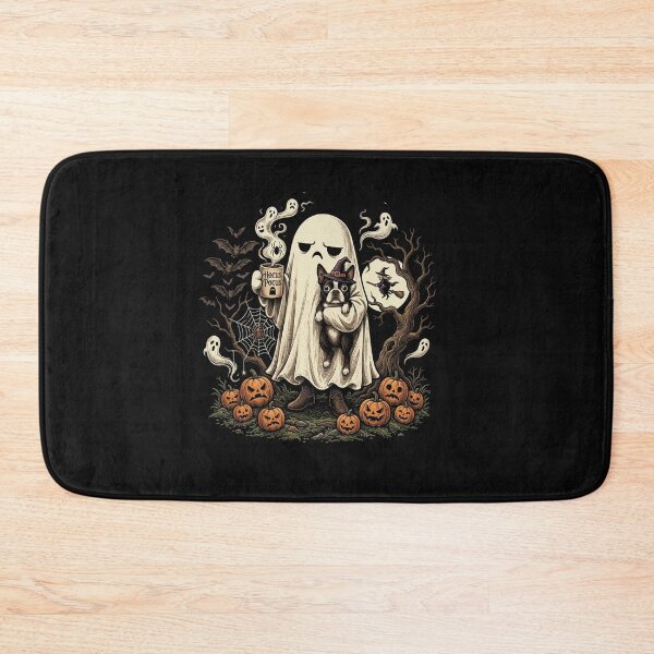 Item preview, Funny Grumpy Ghost Boston Terrier Holding Coffee Spooky designed and sold by ZANNIX.