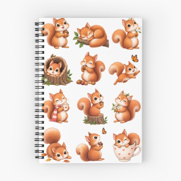 Item preview, Cute Kawaii Autumn Squirrel Chibi Clipart Sheet, Adorable Forest Animal Sticker Pack designed and sold by Rehnair.