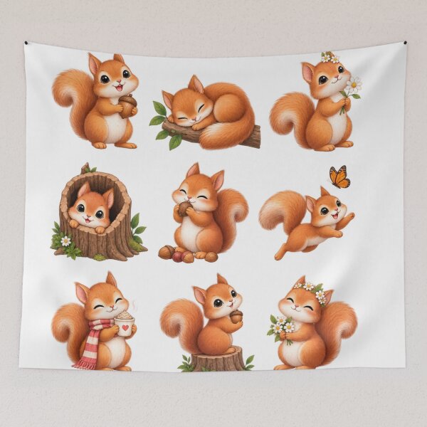 Item preview, Cute Kawaii Autumn Squirrel Chibi Clipart Sheet, Adorable Forest Animal Sticker Pack designed and sold by Rehnair.