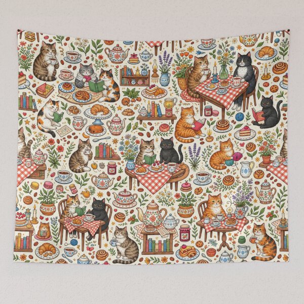 Item preview, Cozy Cat Tea Party Pattern designed and sold by Iampoji.