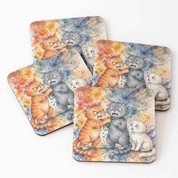 Item preview, Watercolor Cat Drama Jealous Trio Art designed and sold by KuzeyWestStudio.